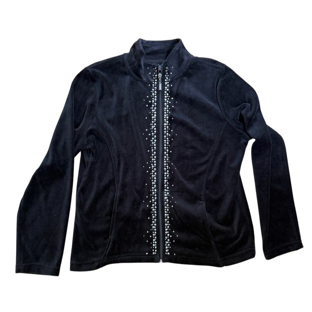 Onque Women's Black Rhinestone Full Zip Jacket petite L office siren Careercore
